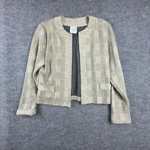 VTG Weekenders Cardigan Sweater Womens Small Beige Herringbone Open Front Knit